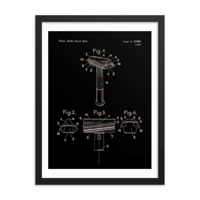 Vintage Walbusch "Hump Back" Patent Drawing Elegant Black Framed Print - Phoenix Artisan Accoutrements